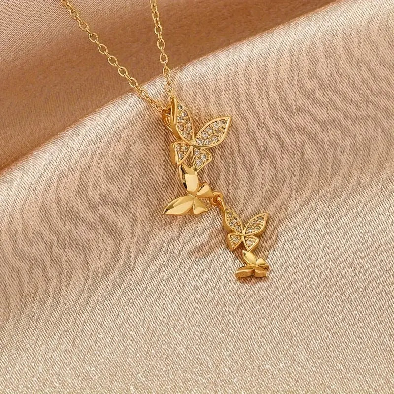 Sommerfuglefløj – "Aurora" Halskæde med Guld og Zirkonia