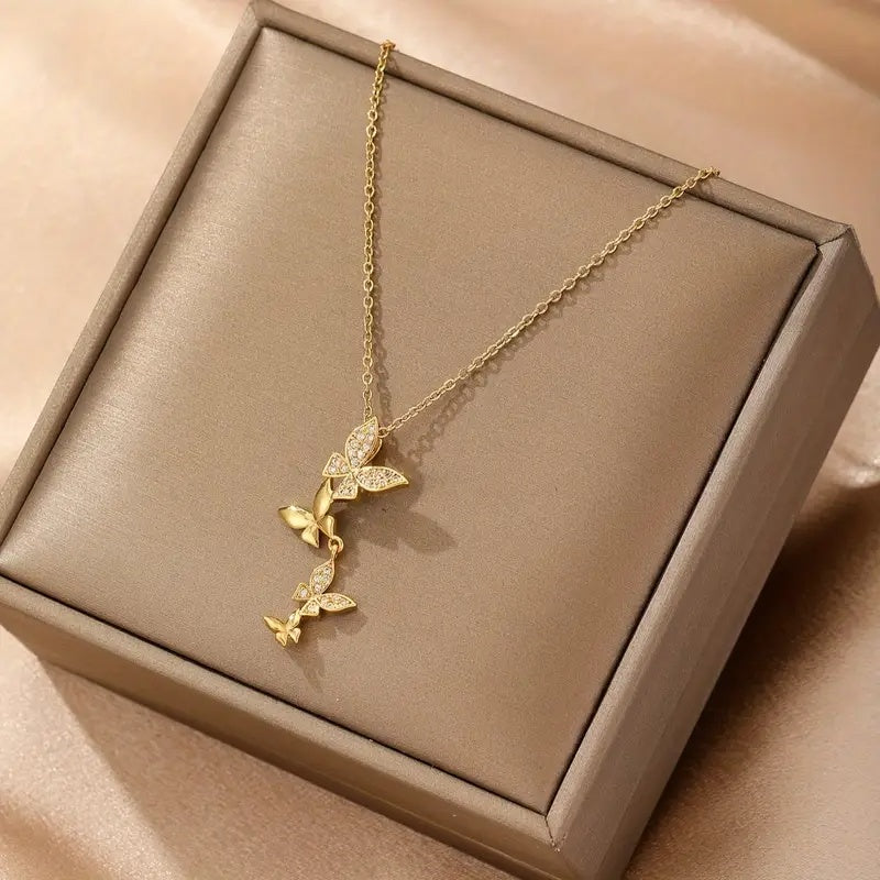 Sommerfuglefløj – "Aurora" Halskæde med Guld og Zirkonia